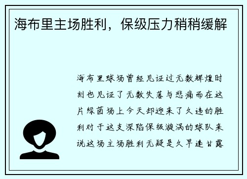 海布里主场胜利，保级压力稍稍缓解