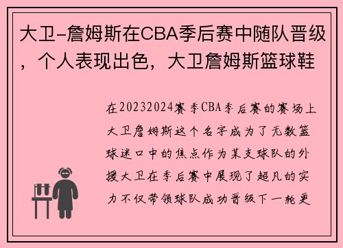 大卫-詹姆斯在CBA季后赛中随队晋级，个人表现出色，大卫詹姆斯篮球鞋多少钱