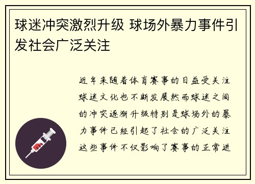 球迷冲突激烈升级 球场外暴力事件引发社会广泛关注