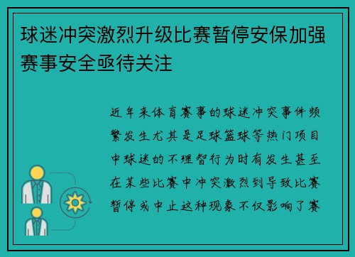 球迷冲突激烈升级比赛暂停安保加强赛事安全亟待关注