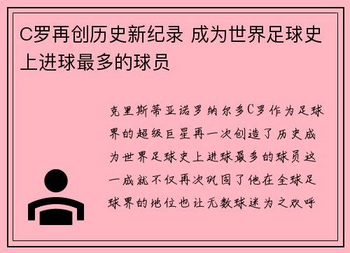 C罗再创历史新纪录 成为世界足球史上进球最多的球员